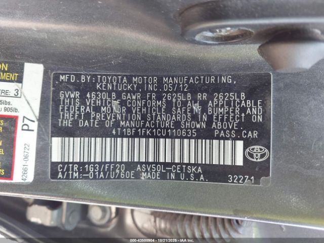 2012 TOYOTA CAMRY 4T1BF1FK1CU110635 Photo 8