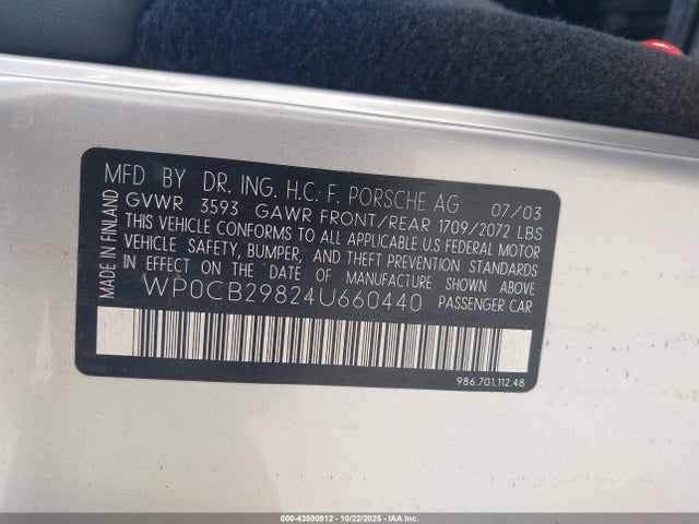 2004 PORSCHE BOXSTER WP0CB29824U660440 Photo 8