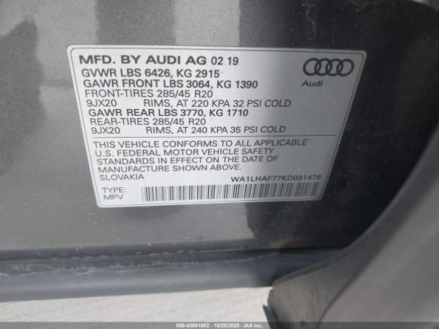 2019 AUDI Q7 WA1LHAF77KD031476 Photo 8