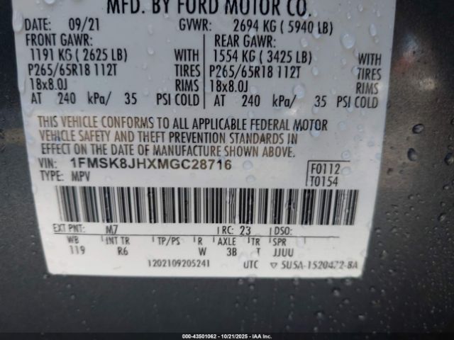 2021 FORD EXPLORER 1FMSK8JHXMGC28716 Photo 8