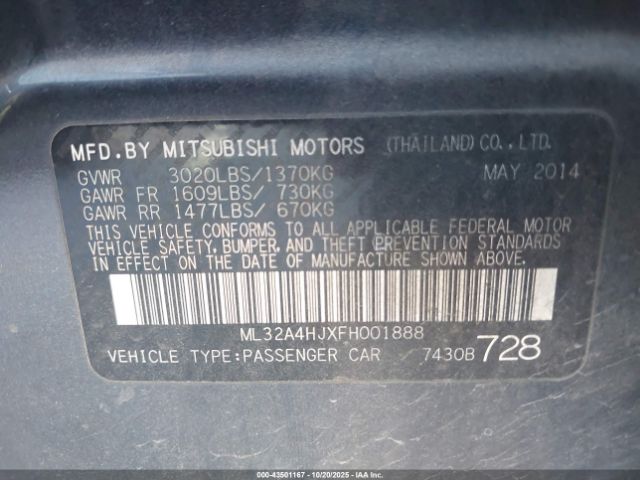 2015 MITSUBISHI MIRAGE ML32A4HJXFH001888 Photo 8