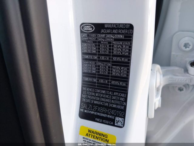2024 LAND ROVER RANGE ROVER EVOQUE SALZL2FX8RH240192 Photo 8
