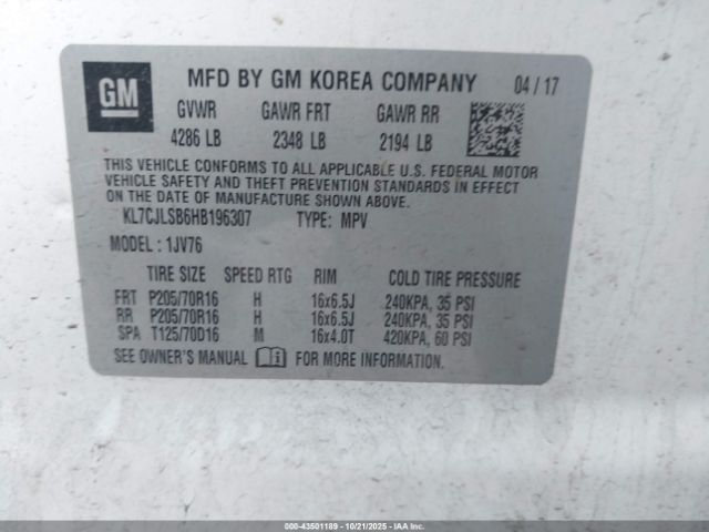 2017 CHEVROLET TRAX KL7CJLSB6HB196307 Photo 8