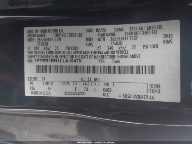 2020 FORD RANGER 1FTER1EH1LLA19479 Photo 8