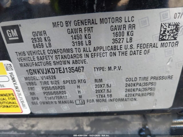 Chevrolet Traverse Ltz 2014 1GNKVJKD7EJ135467 Image 9