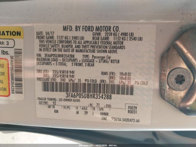 2017 FORD FUSION ENERGI 3FA6P0SU8HR354288 Photo 8