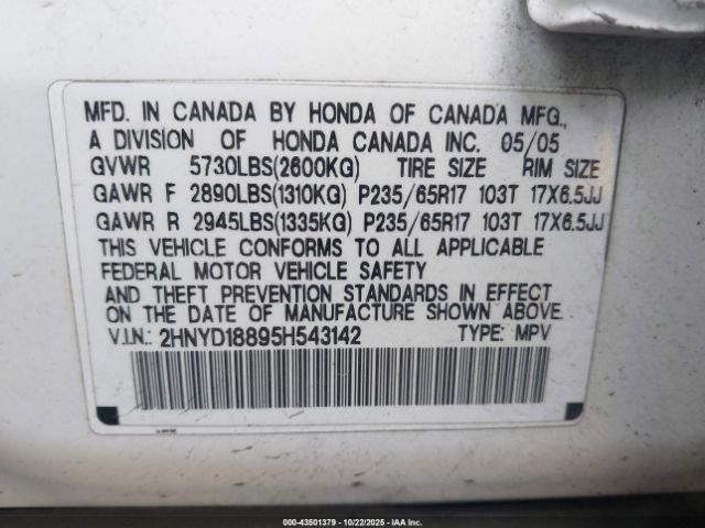 2005 ACURA MDX 2HNYD18895H543142 Photo 8