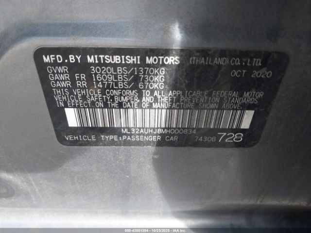 2021 MITSUBISHI MIRAGE ML32AUHJ8MH000834 Photo 8
