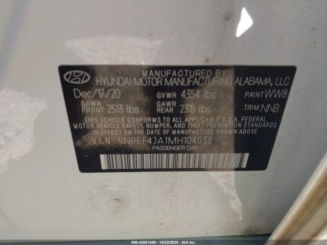2021 HYUNDAI SONATA 5NPEF4JA1MH104038 Photo 8