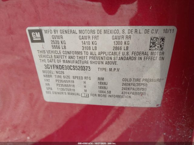2012 CADILLAC SRX 3GYFNDE30CS520373 Photo 8