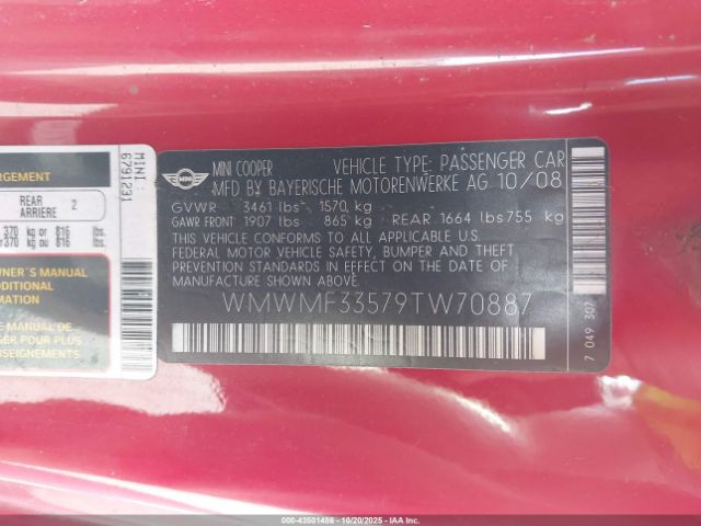 2009 MINI COOPER WMWMF33579TW70887 Photo 8