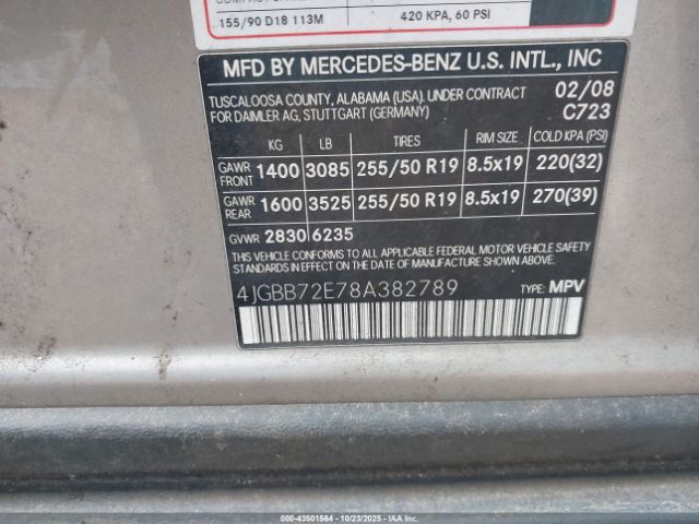 2008 MERCEDES-BENZ ML 550 4JGBB72E78A382789 Photo 8