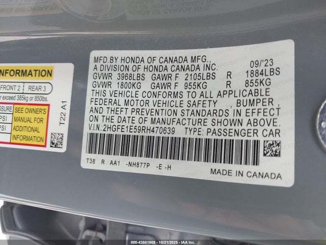 2HGFE1E59RH470639 Honda CIVIC SI SEDAN