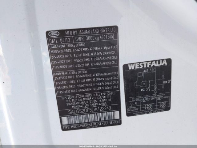 2013 LAND ROVER RANGE ROVER SALGS2DF5DA122249 Photo 8