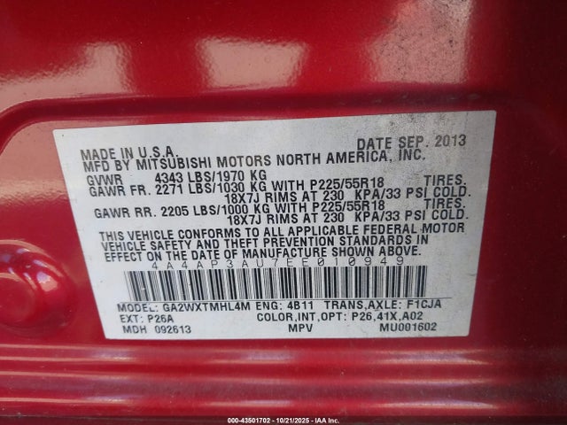 2014 MITSUBISHI OUTLANDER SPORT 4A4AP3AU7EE010949 Photo 8