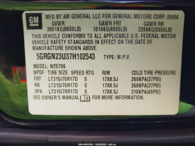 2007 HUMMER H2 SUV 5GRGN23U37H102543 Photo 8