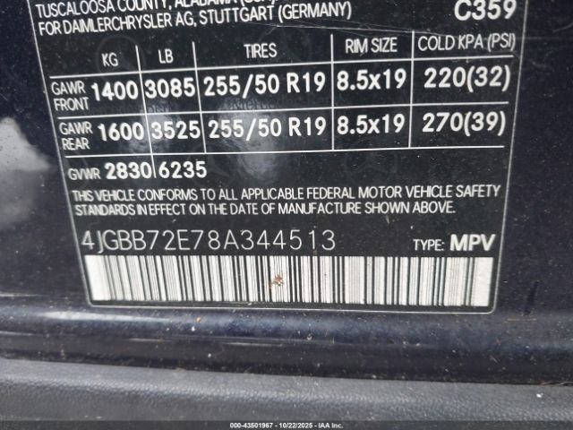 2008 MERCEDES-BENZ ML 550 4JGBB72E78A344513 Photo 8