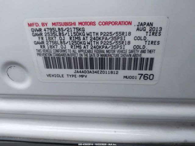 2014 MITSUBISHI OUTLANDER JA4AD3A34EZ011812 Photo 8