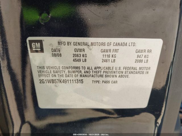 2009 CHEVROLET IMPALA 2G1WB57K491111315 Photo 8