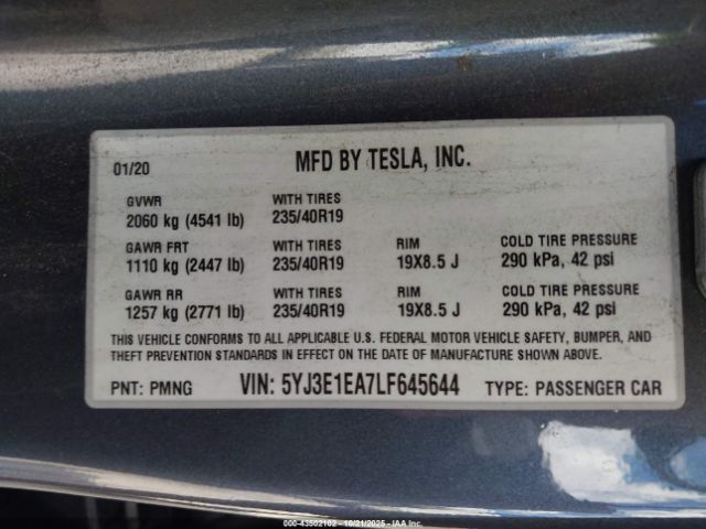 2020 TESLA MODEL 3 5YJ3E1EA7LF645644 Photo 8