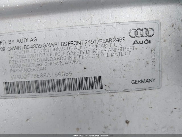 2008 AUDI A4 WAUDF78E88A169355 Photo 8
