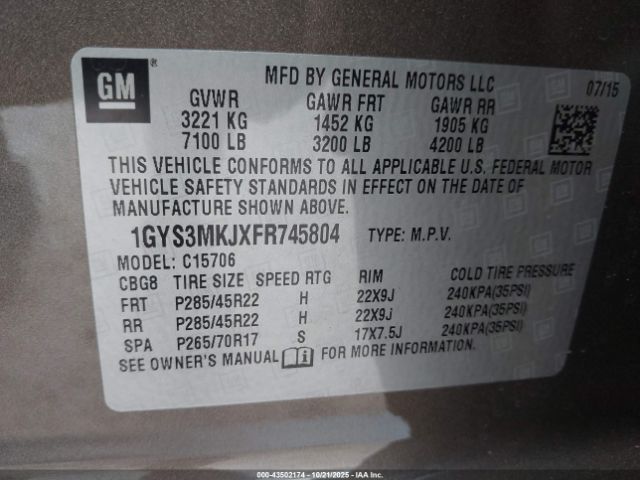 2015 CADILLAC ESCALADE 1GYS3MKJXFR745804 Photo 8