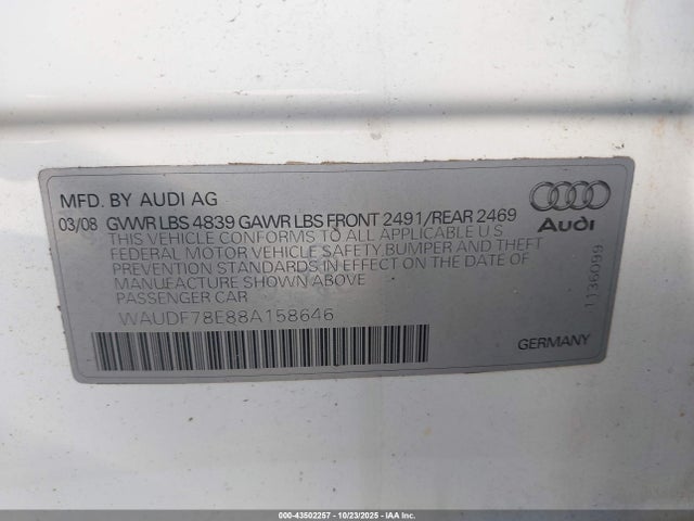 2008 AUDI A4 WAUDF78E88A158646 Photo 8