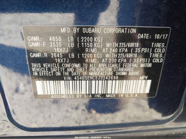 2018 SUBARU OUTBACK 4S4BSENC5J3242698 Photo 8