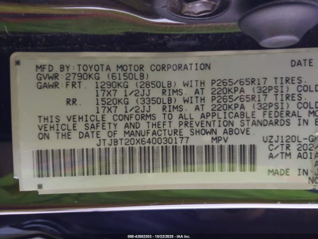 2004 LEXUS GX 470 JTJBT20X640030177 Photo 8