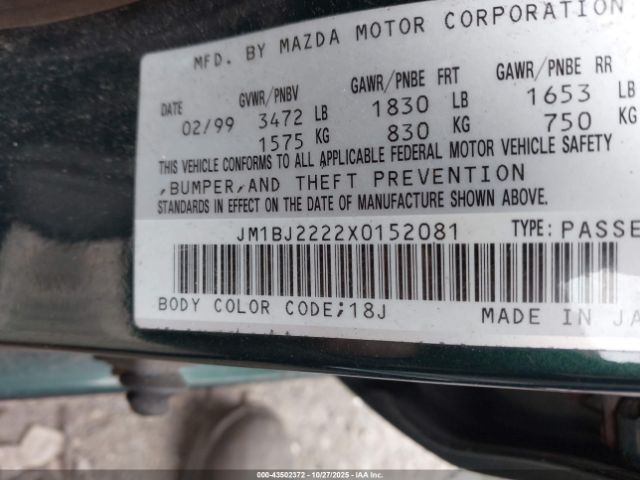 1999 MAZDA PROTEGE JM1BJ2222X0152081 Photo 8