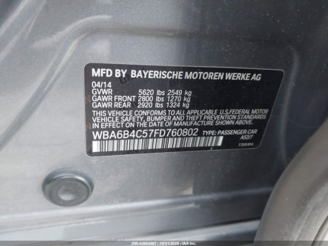 2015 BMW 650I GRAN COUPE WBA6B4C57FD760802 Photo 8