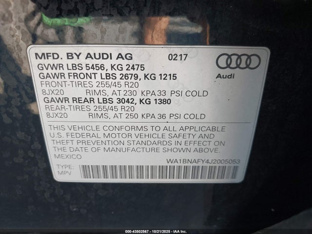 2018 AUDI Q5 WA1BNAFY4J2005053 Photo 8