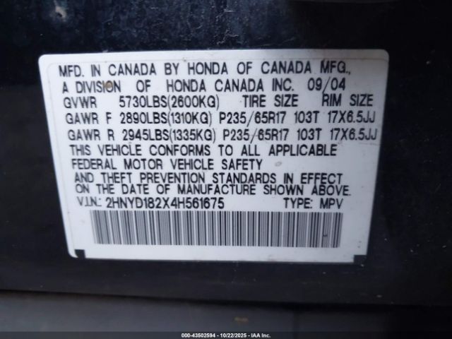 2004 ACURA MDX 2HNYD182X4H561675 Photo 8