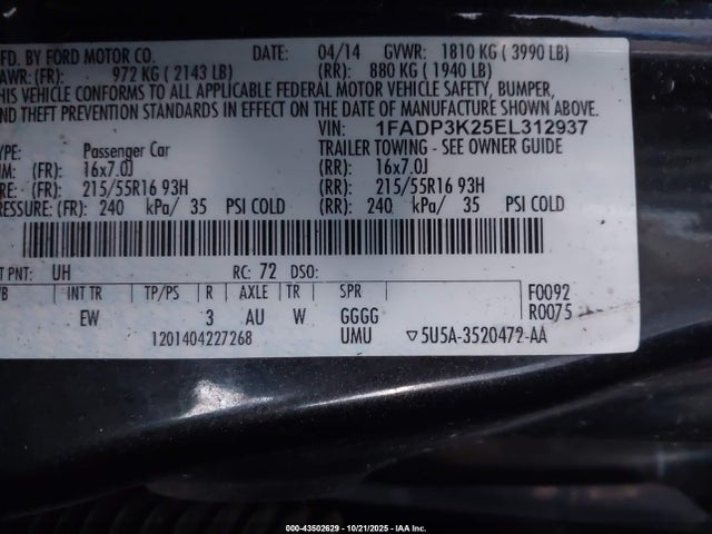 Продаж на аукціоні авто 2014 Ford Focus Se, vin: 1FADP3K25EL312937, номер лоту: 43502629