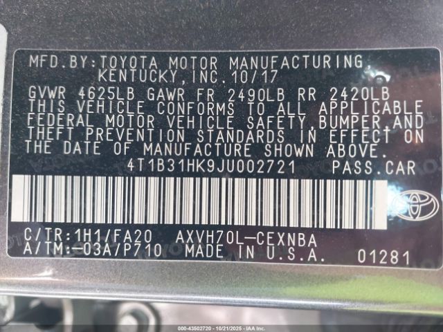 2018 TOYOTA CAMRY HYBRID 4T1B31HK9JU002721 Photo 8