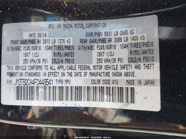 2015 MAZDA CX-9 JM3TB2CA4F0448541 Photo 8
