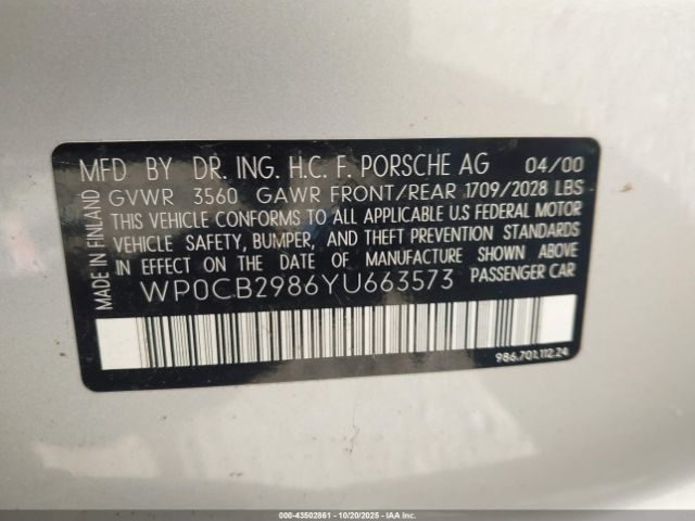 2000 PORSCHE BOXSTER WP0CB2986YU663573 Photo 8