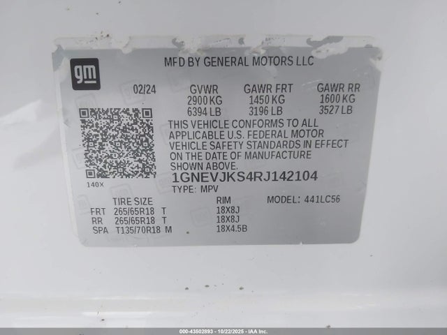 Продажа на аукционе авто 2024 Chevrolet Traverse Awd Z71, vin: 1GNEVJKS4RJ142104, номер лота: 43502893