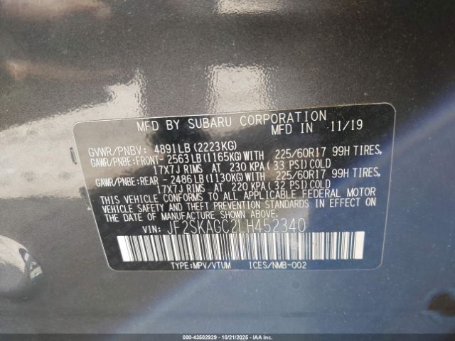 2020 SUBARU FORESTER JF2SKAGC2LH452340 Photo 8