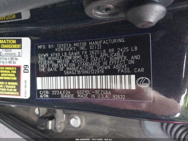 2022 LEXUS ES 350 58AGZ1B1XNU122918 Photo 8