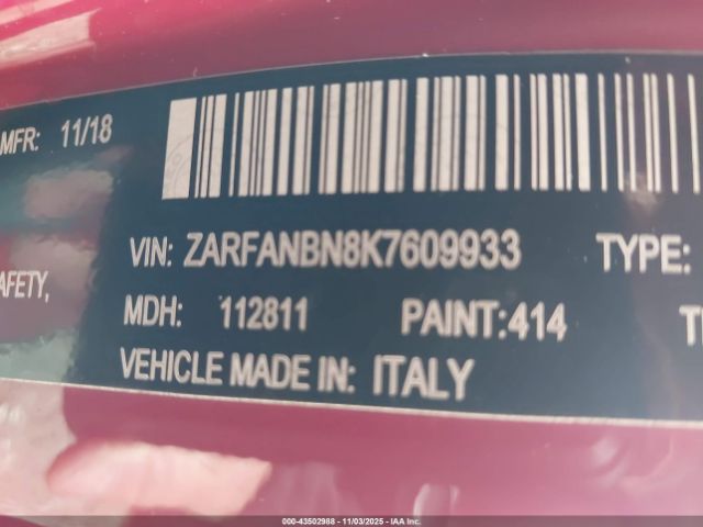 2019 ALFA ROMEO GIULIA ZARFANBN8K7609933 Photo 8