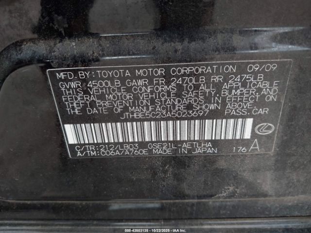2010 LEXUS IS 350 JTHBE5C23A5023697 Photo 8