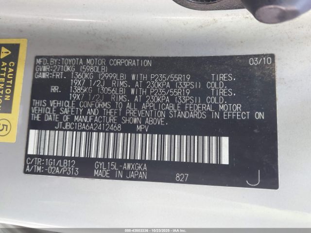 2010 LEXUS RX 450H JTJBC1BA6A2412468 Photo 8