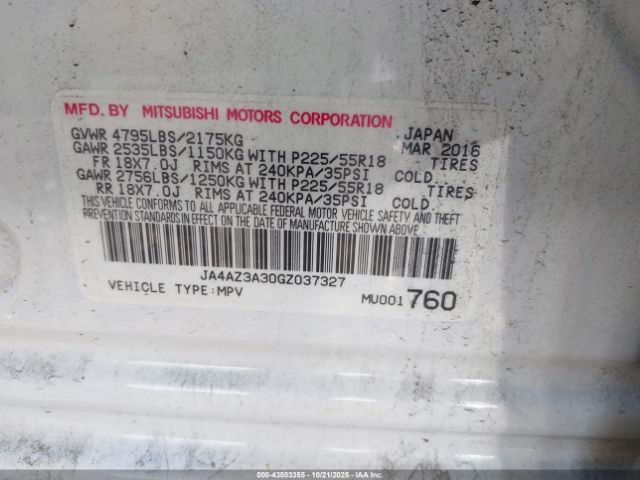 2016 MITSUBISHI OUTLANDER JA4AZ3A30GZ037327 Photo 8