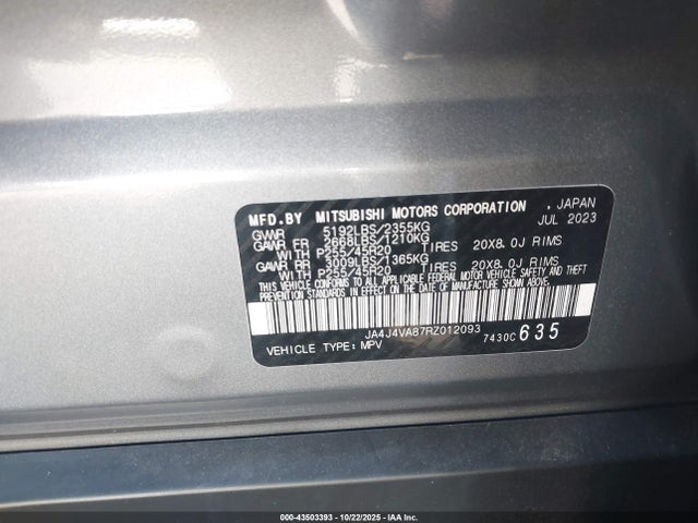 Продаж на аукціоні авто 2024 Mitsubishi Outlander Se Black Edition, vin: JA4J4VA87RZ012093, номер лоту: 43503393