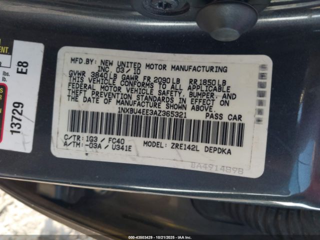 2010 TOYOTA COROLLA 1NXBU4EE3AZ365321 Photo 8
