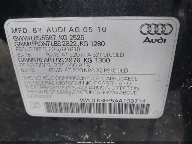 2010 AUDI Q5 WA1LKBFP5AA109714 Photo 8