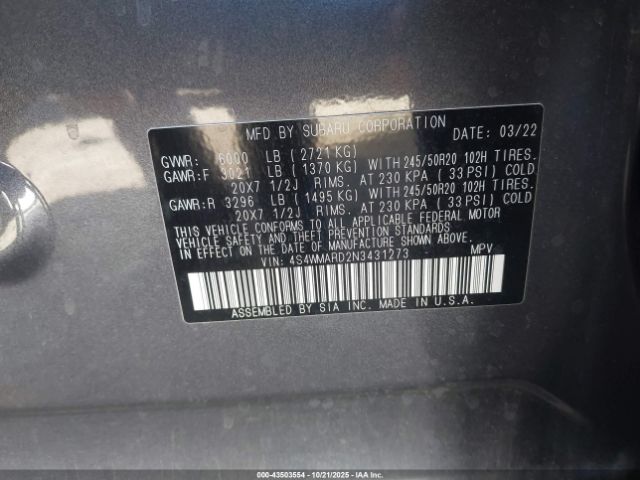 2022 SUBARU ASCENT 4S4WMARD2N3431273 Photo 8