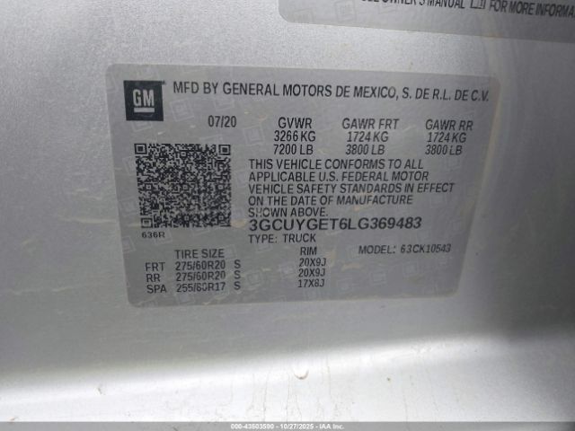 2020 CHEVROLET SILVERADO 1500 3GCUYGET6LG369483 Photo 8