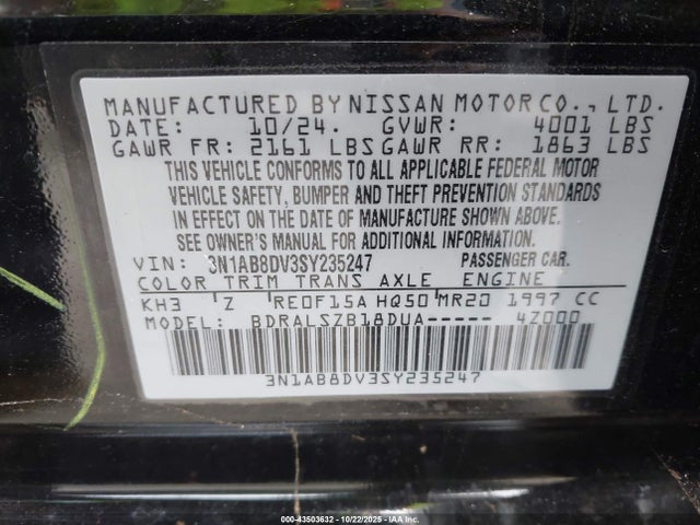 Aukcja sprzedaży 2025 Nissan Sentra Sr, vin: 3N1AB8DV3SY235247, numer aukcji: 43503632